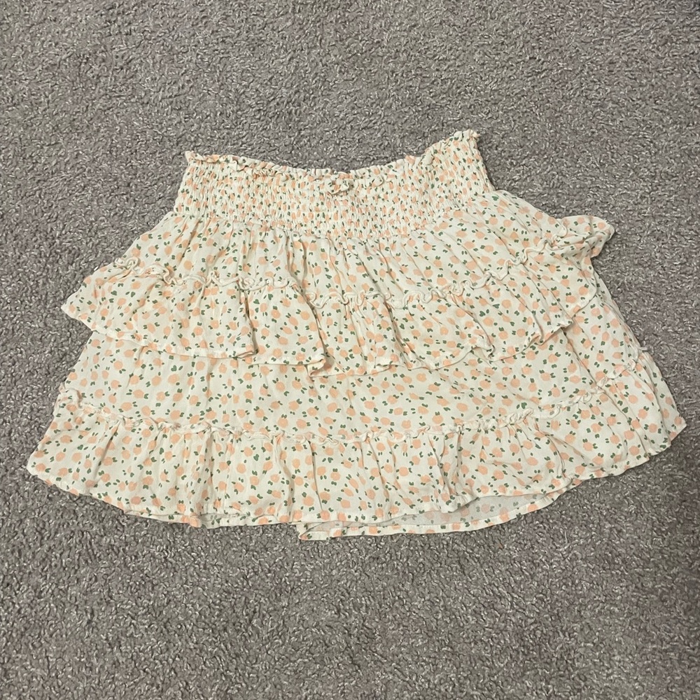 peach print flowy mini skirt